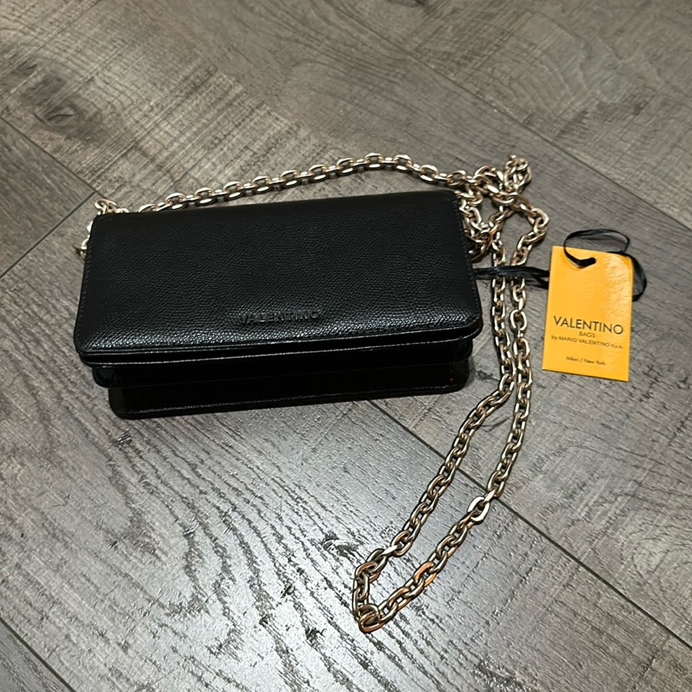 Valentino Black Crossbody Bag with Gold Chain